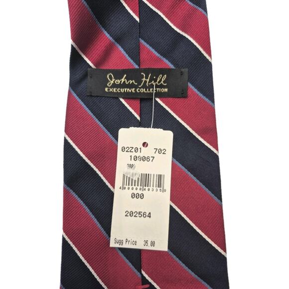 Vintage John Hill Executive Collection Silk Tie Red Blue White Diagonal 4.25x58" - Picture 3 of 7
